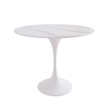 Minimalist White Rock Slab Round Dining Table - Sintered Stone Top & Plastic Base